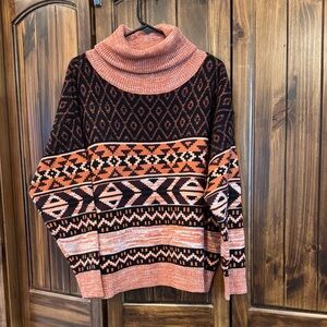 Wrangler Retro Peach and Black Patterned Cowl Neck Sweater